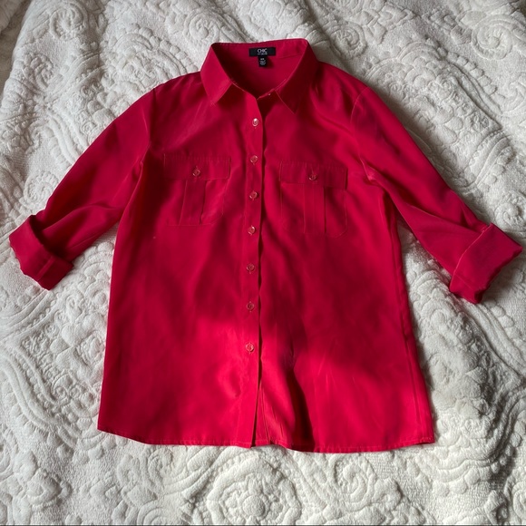 Hot pink light weight button down blouse - Picture 2 of 6